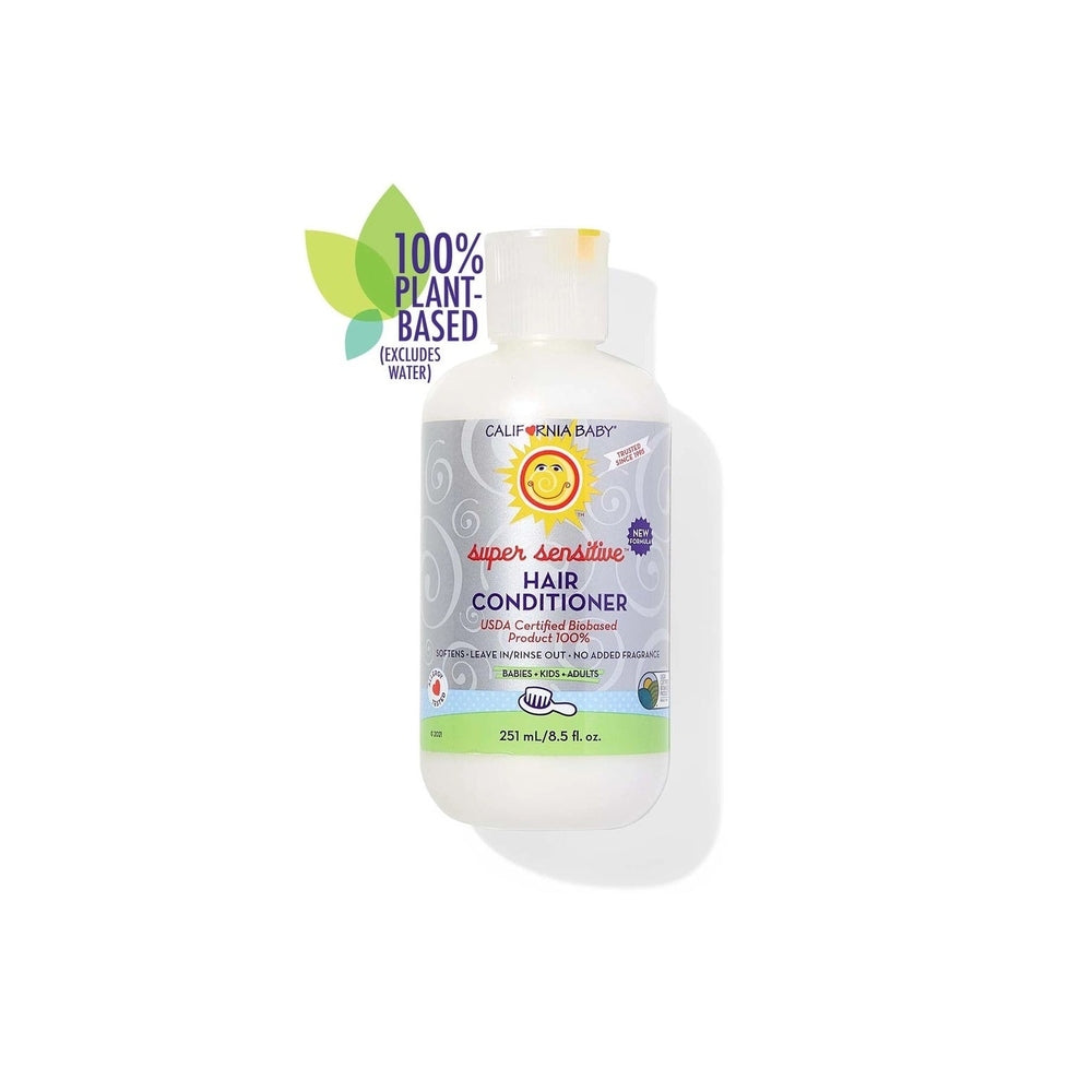 California Baby Super Sensitive Hair Conditioner fragrance-free bottle, 251 mL, plant-based formula, standing upright.