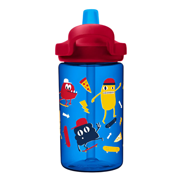 CamelBak Eddy Kids Bottle 400 ml Skate Monsters, blue bottle with red cap and playful monster graphics
