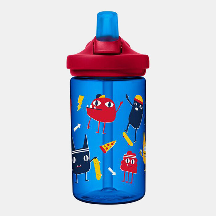 CamelBak Eddy Kids Water Bottle, 400 ml, blue with red lid and skate monster graphics