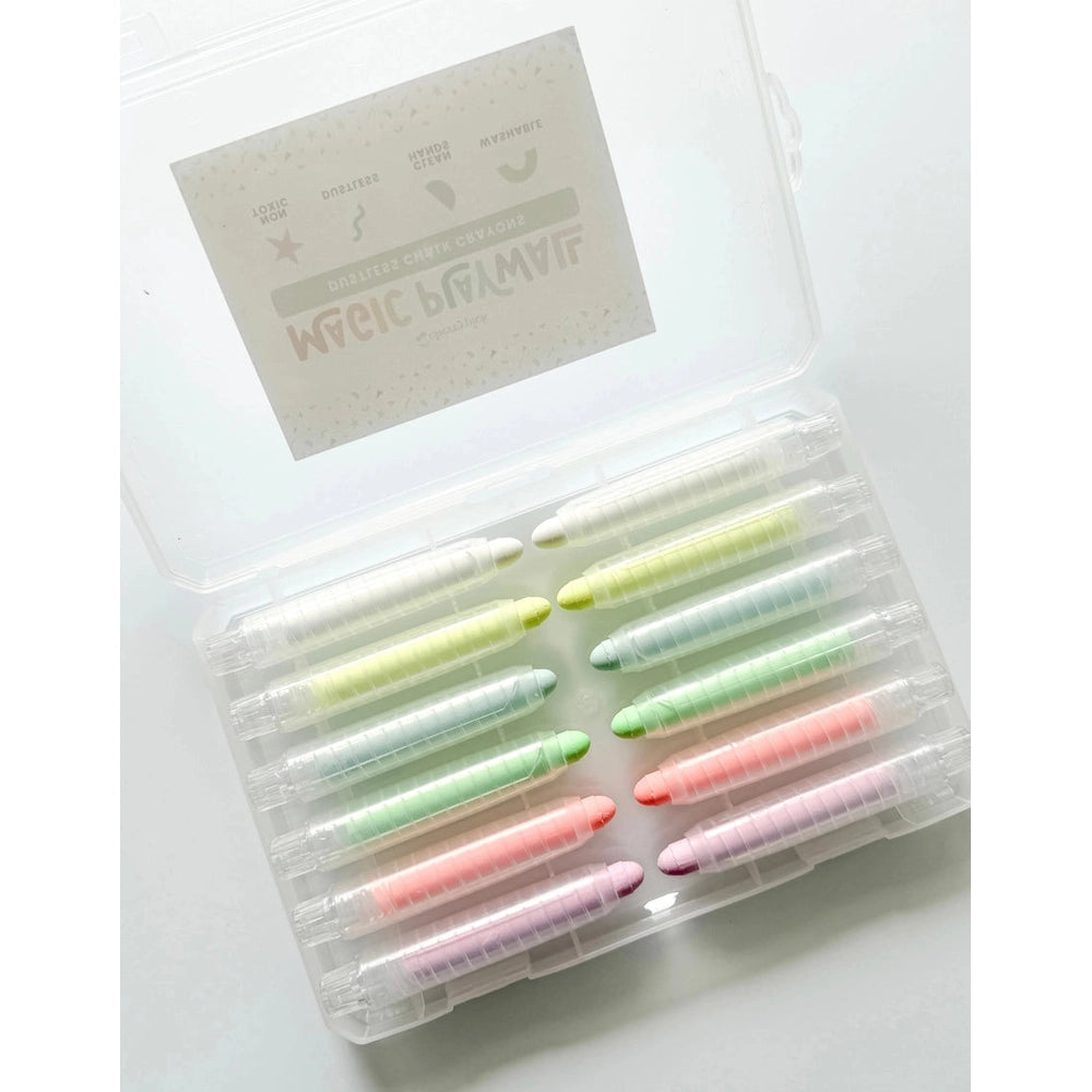 Cherrypick Dustless Chalk Crayons Box of 12 in Pastel Colors inside clear case