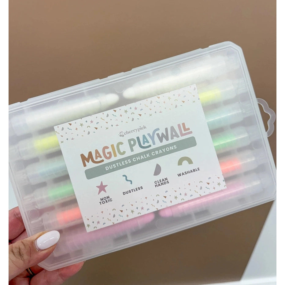 Cherrypick Dustless Chalk Crayons in Clear Plastic Box - 12 Pastel Colors