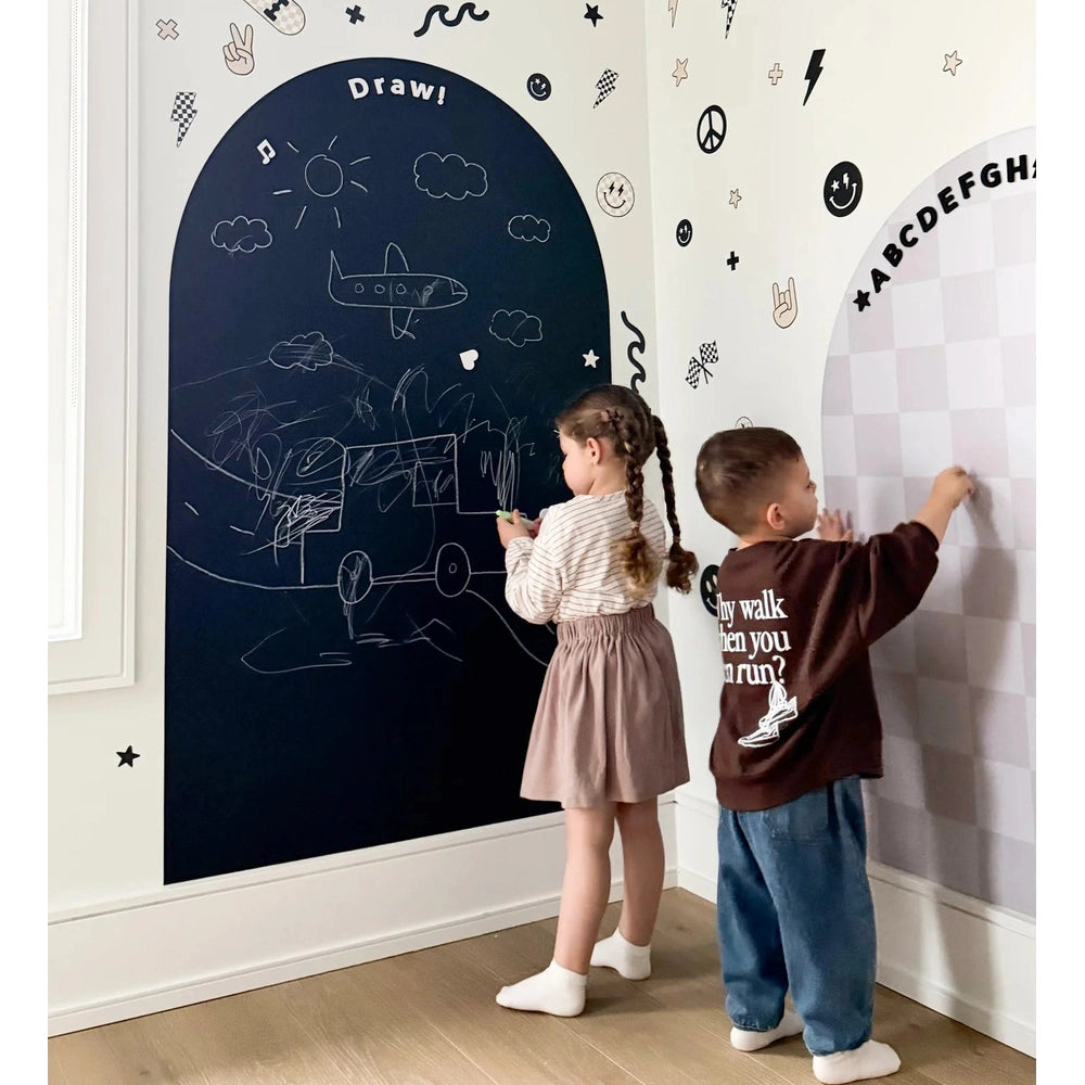 Cherrypick Jumbo Magic Playwall Arch Magnetic Wall Decal For Kids in Navy Chalkboard Arch with Kids Drawing