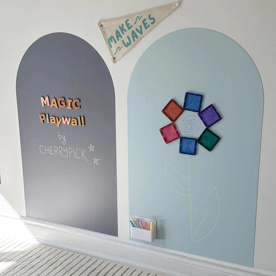 Cherrypick Magic Playwall Arch Magnetic Wall Decal in Grey & Light Blue with chalk pocket
