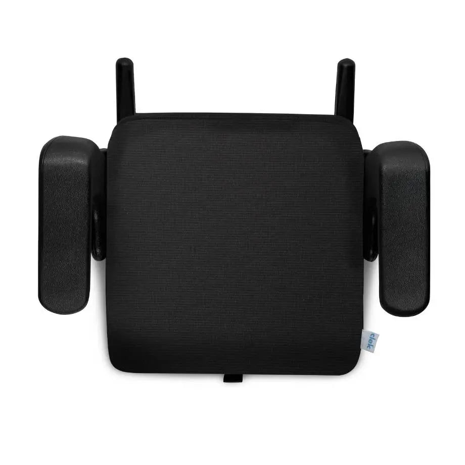 Clek Booster Seat Olli in black fabric with integrated side armrests, top-down view
