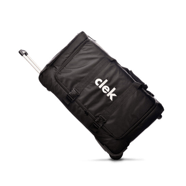Clek Weelee baby travel bag with wheels, black fabric and handles, CLEK brand