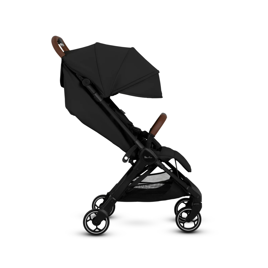 Silver Cross Clic Compact Lightweight Stroller in Space — reclined seat side view