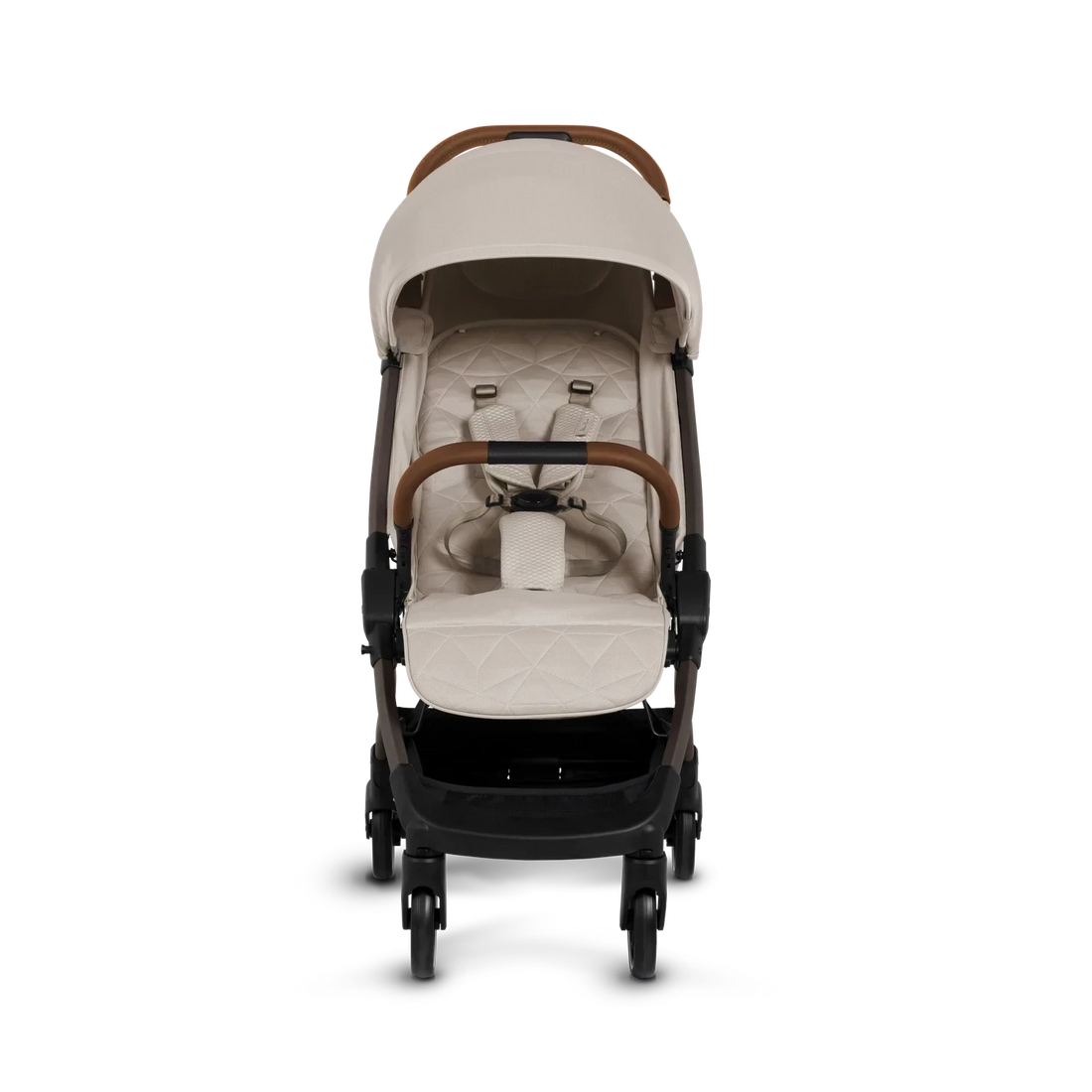 Silver Cross Clic Compact Lightweight Stroller in Latte — front seat and harness view