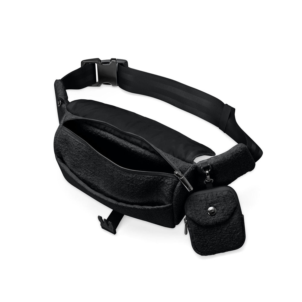 Close-up of the Cybex Belt Bag Boucle with zippered main compartment and small attached front pouch; adjustable strap.