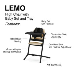 Cybex Lemo 3-In-1 High Chair + Training Tower Set Sand Black