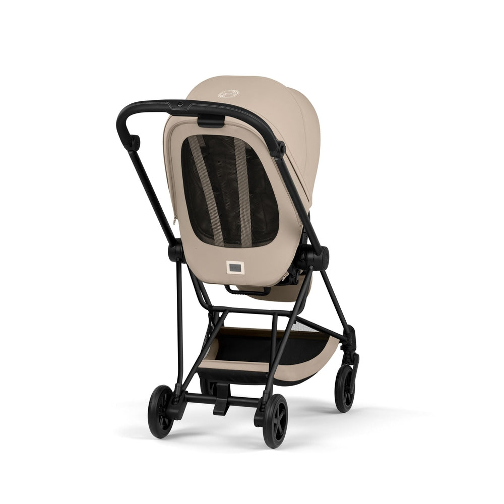 Cybex Platinum Mios 5 Matte Black frame with Cozy Beige Lux Seat — rear view