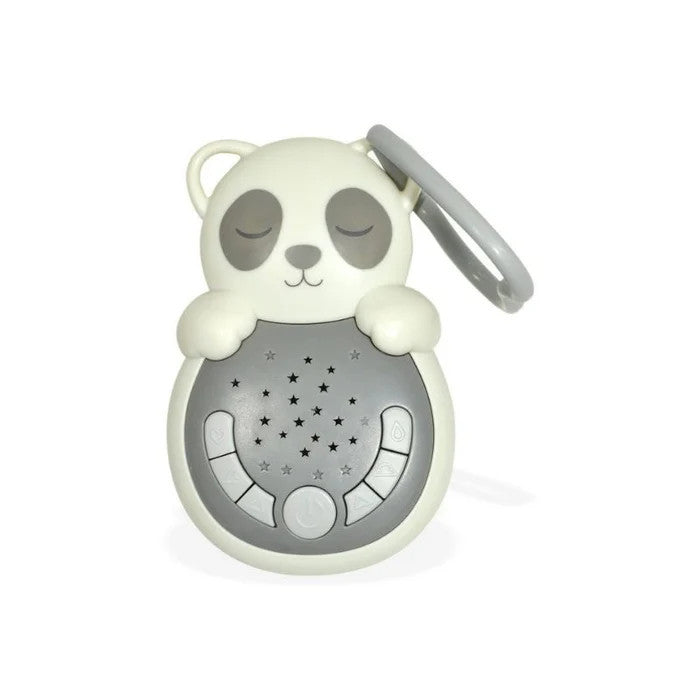 Cloud B Sweet Dreamz On The Go Panda white noise machine with gray speaker panel and panda design.