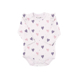 Coccoli Infant Long Sleeve Cotton TENCEL™ Modal Romper Hearts On Light Pink