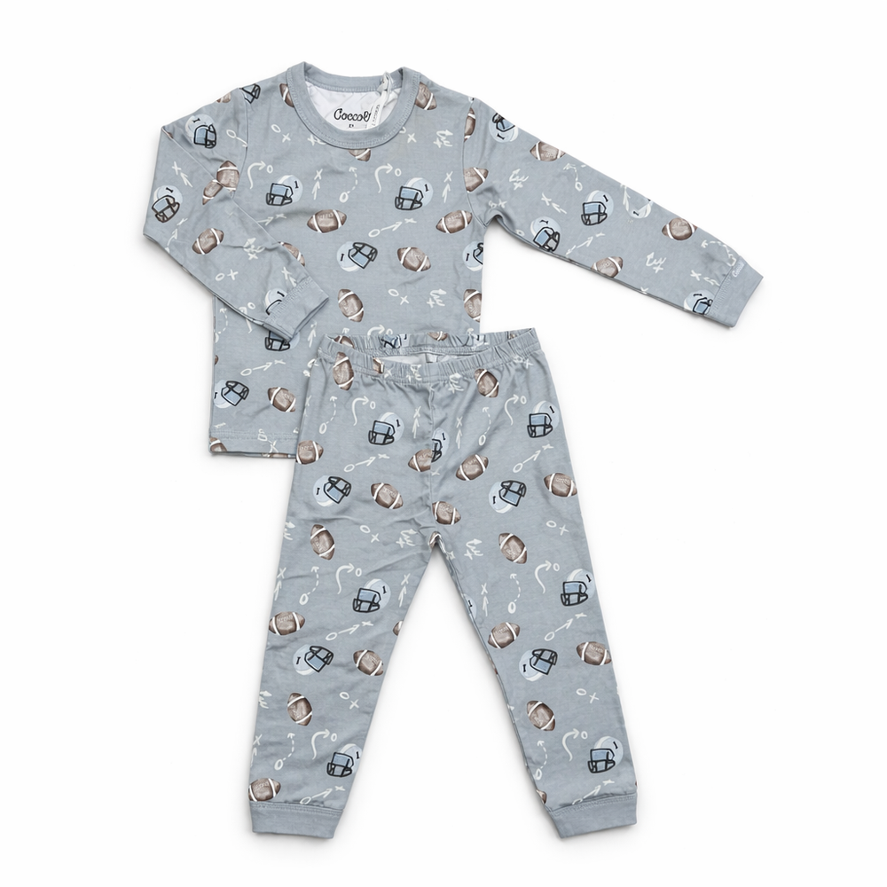 COCCOLI Coccoli Kid Boy Long Sleeve Modal Pyjama Rugby on Grey Football jerseys and playbook symbols pattern with ribbed cuffs
