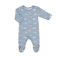 Coccoli Modal Zipper Footie Cars on Steel Blue