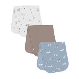Coccoli Modal Burp Cloth 3-Pack Cars on Steel Blue