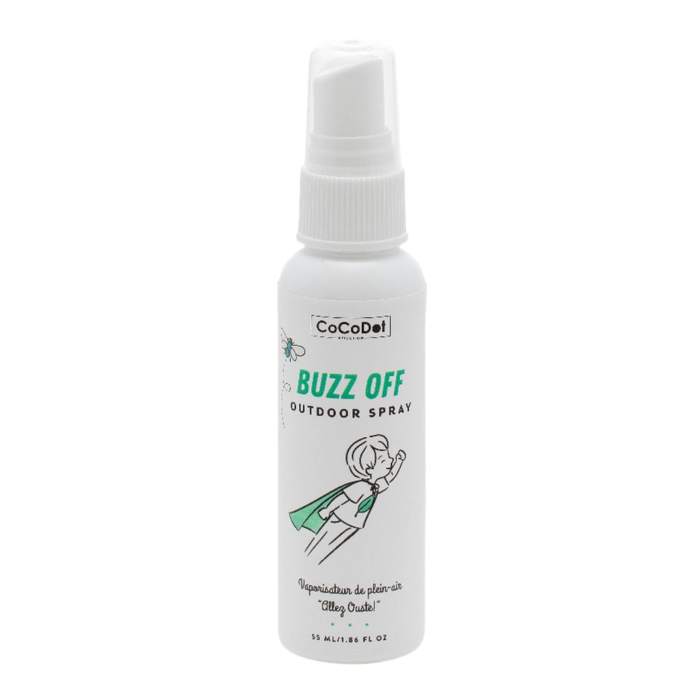 Cocodot Buzz-Off Outdoor Spray bottle, white 55 ml with spray cap and green text