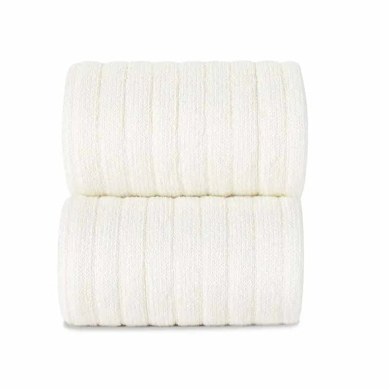 Condor Basic Rib Knee High Socks Cream, two ribbed knee-high socks neatly stacked to show soft knit.