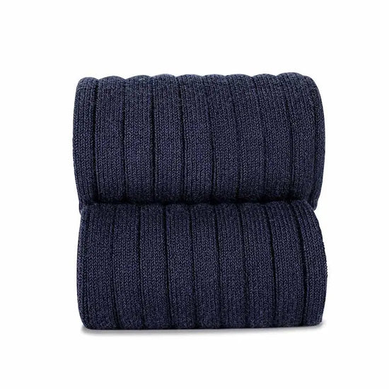Pair of Condor Basic Rib Knee High Socks in Navy showing the rib texture