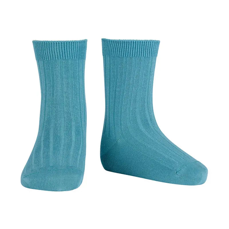 Condor Basic Rib Short Socks Stone Blue, pair displayed upright on white to show rib-knit warmth.
