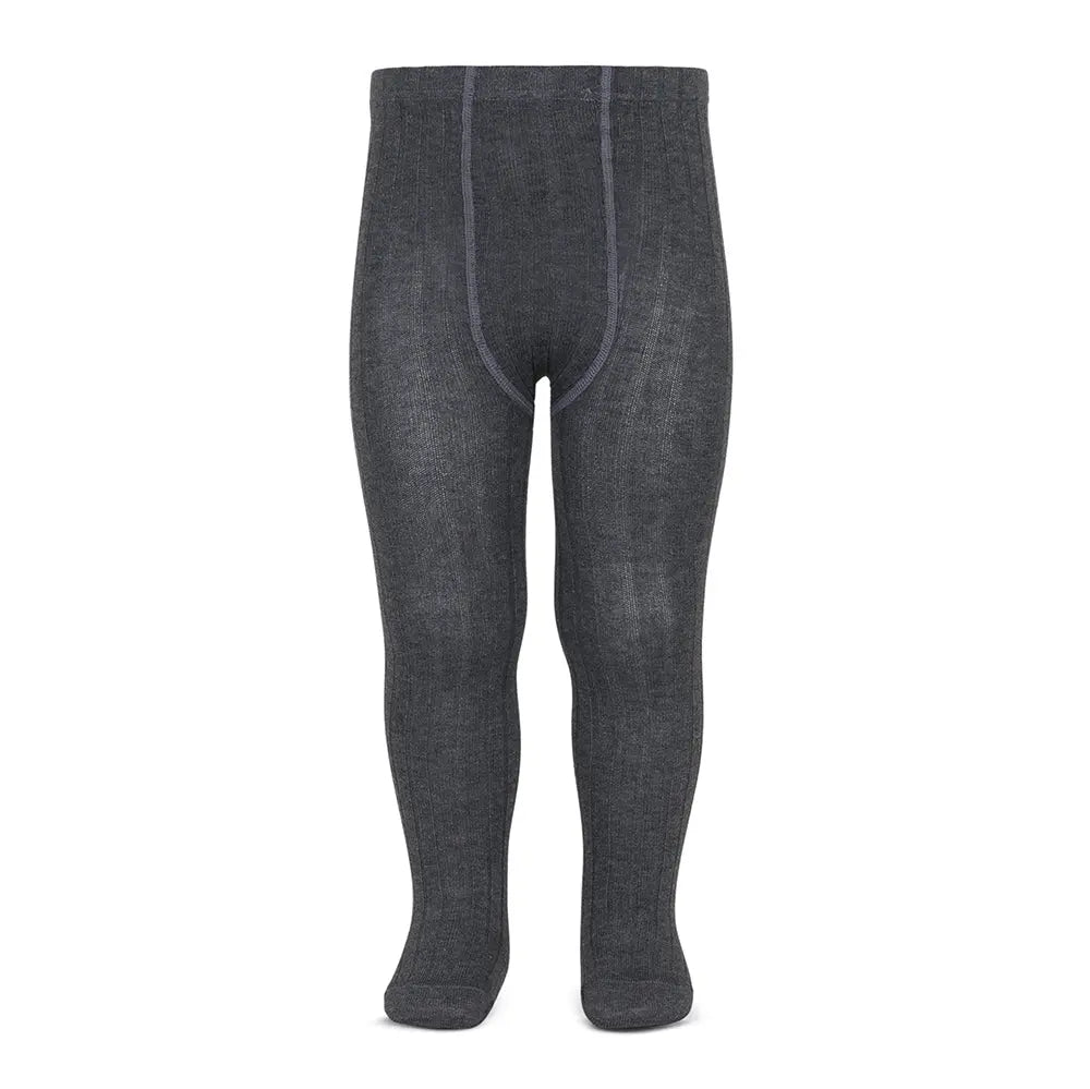 Condor Basic Rib Tights Anthracite shown on a leg mannequin, highlighting ribbed knit fabric and snug fit.