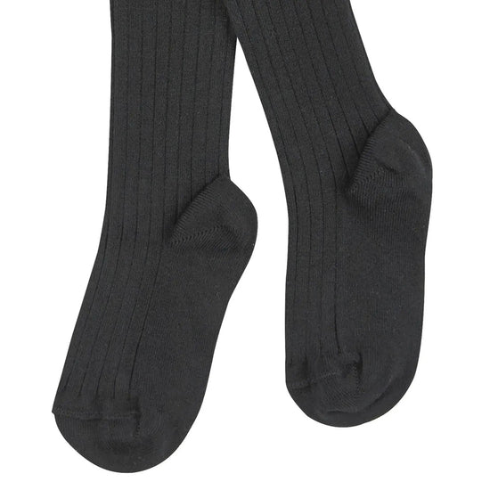 Close view of Condor Basic Rib Tights in Black showing the rib texture and foot