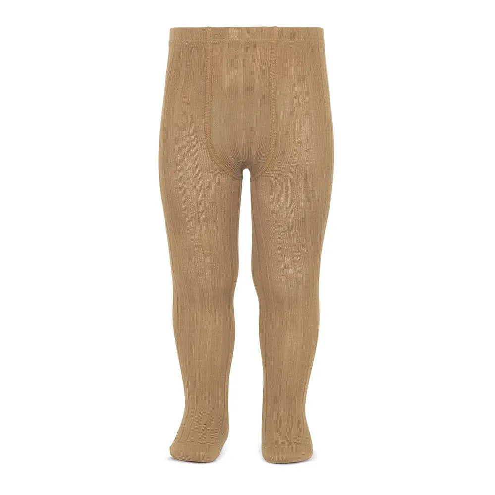 Condor Basic Rib Tights Camel worn on legs in camel rib-knit fabric with an elastic waistband.