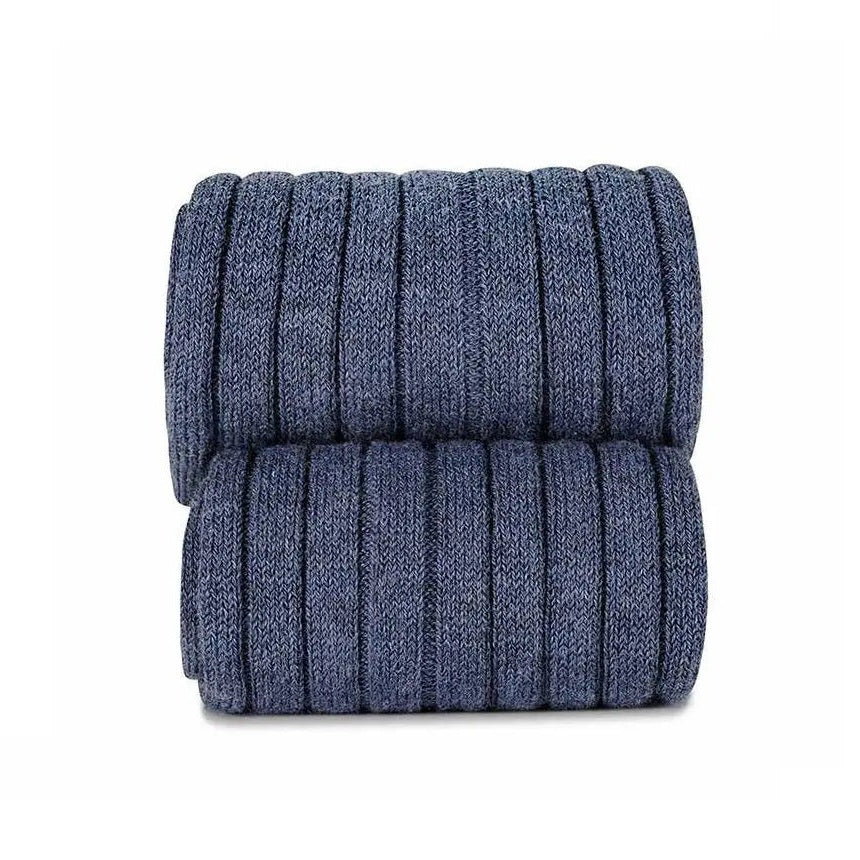 Condor Basic Rib Tights Indigo Jeans, navy blue knit baby tights folded in a stack.