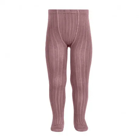 Condor Basic Rib Tights Iris in pink ribbed knit, baby legs stand tall showcasing snug fit.