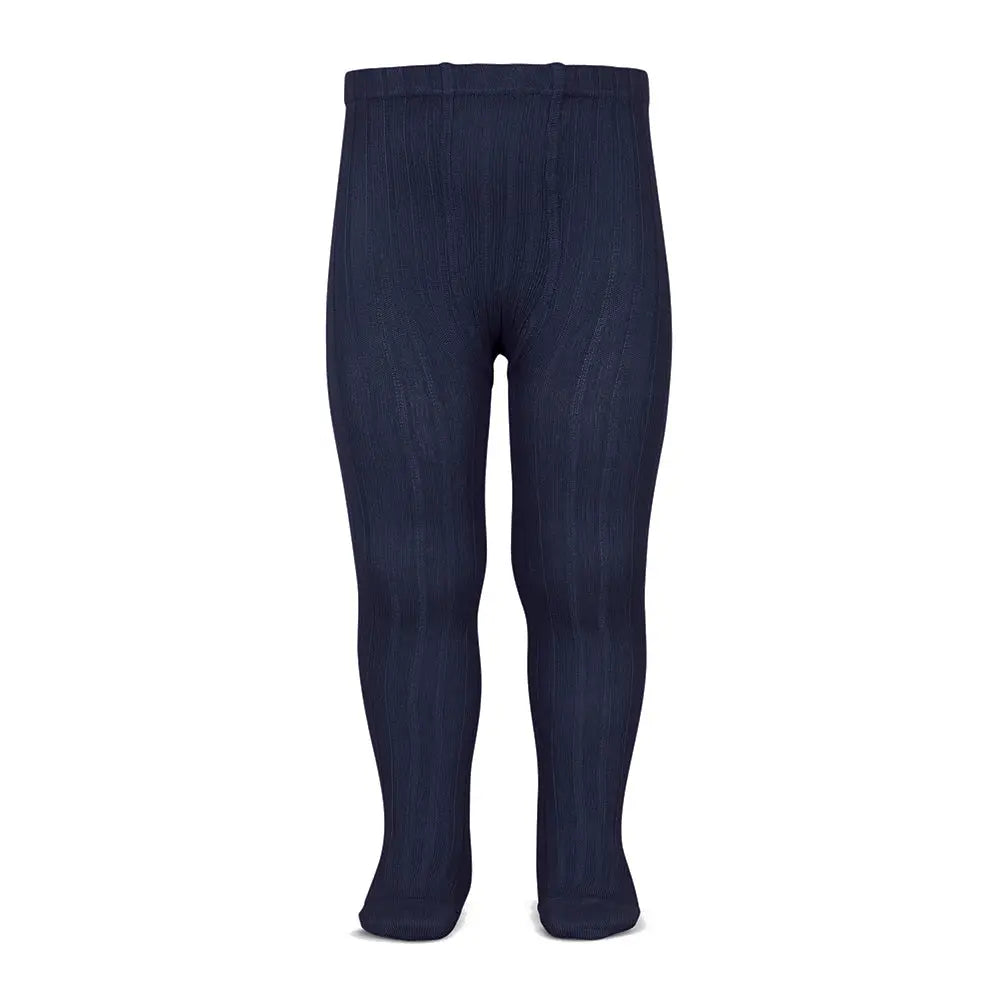 Condor Basic Rib Tights Navy Blue for kids, rib-knit fabric with elastic waistband, worn on legs.