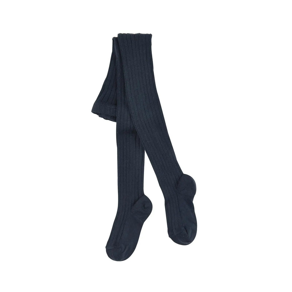 Condor Basic Rib Tights Navy Blue, rib-knit footed tights laid flat to showcase navy color and warmth.