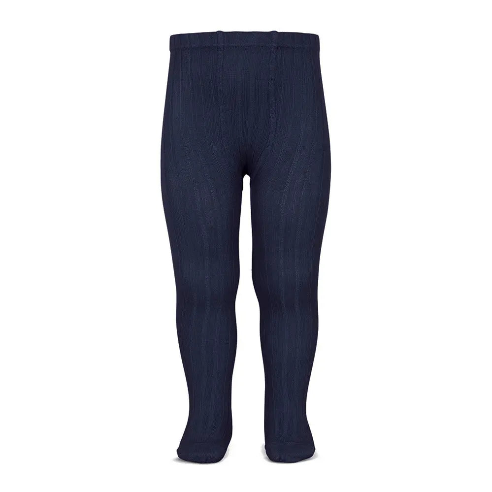 Condor Basic Rib Tights Navy Blue for babies, navy rib-knit leggings shown on a standing form to demonstrate warmth.