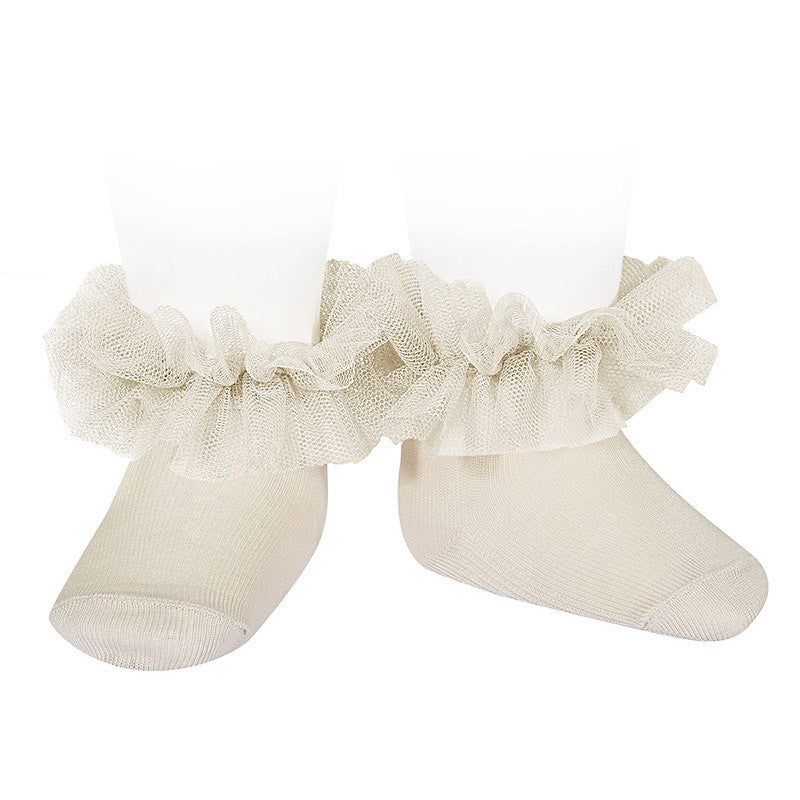 Condor Frill Tulle Ankle Socks Linen