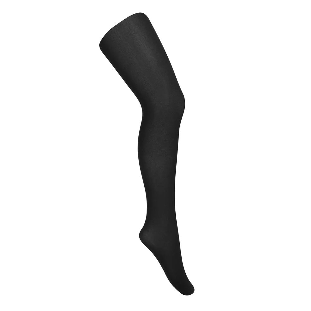 Condor Microfiber Pantyhose Black, 40 denier opaque tights, shown stretched over a curved leg.