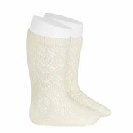 Condor Perle Geometric Openwork Knee High Socks Beige