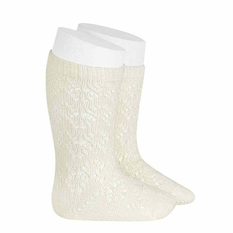 Condor Perle Geometric Openwork Knee High Socks Beige