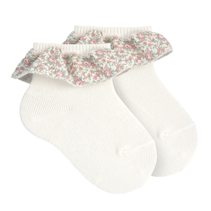 Condor Socks With Gathered Liberty Ribbon White / Pink