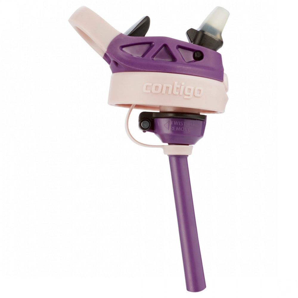 Contigo 14 oz kids cup in purple and pink with a spill-resistant straw spout