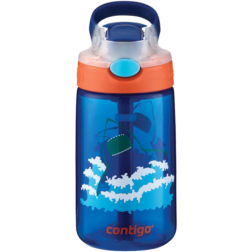 Contigo Gizmo Flip 14 oz kids' water bottle in French Blue with shark attack graphic