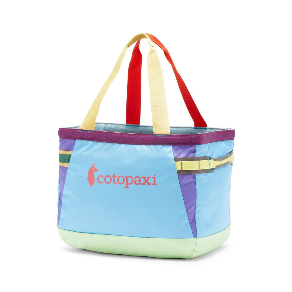 Cotopaxi Allpa 30L Gear Hauler Tote in Light Blue with Lime Base and Purple Trim