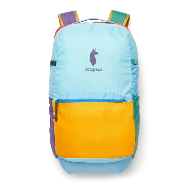 Cotopaxi Chiquillo 26L Daypack in Light Blue with Orange Front Pocket and Multicolor Straps