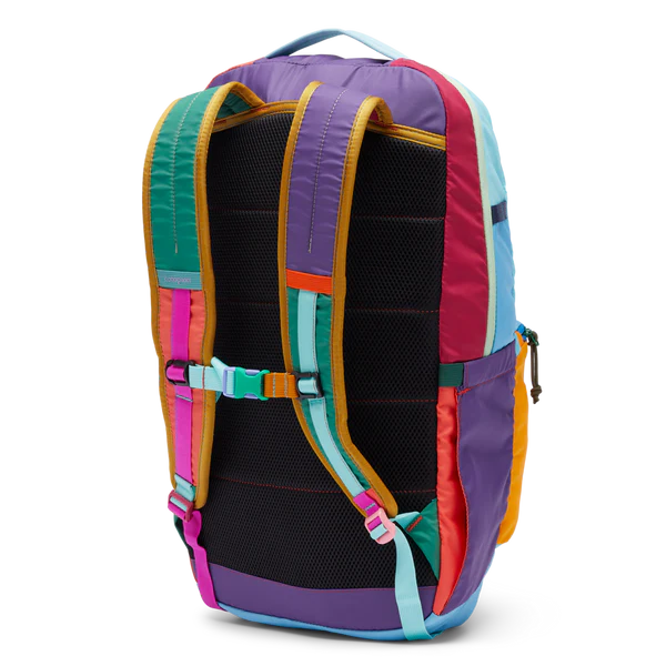 Cotopaxi Chiquillo 26L Daypack in Multicolor Rainbow Panels with padded shoulder straps