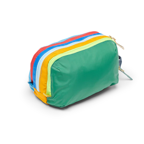 Cotopaxi Nido Accessory Bag in Green with rainbow zipper accents