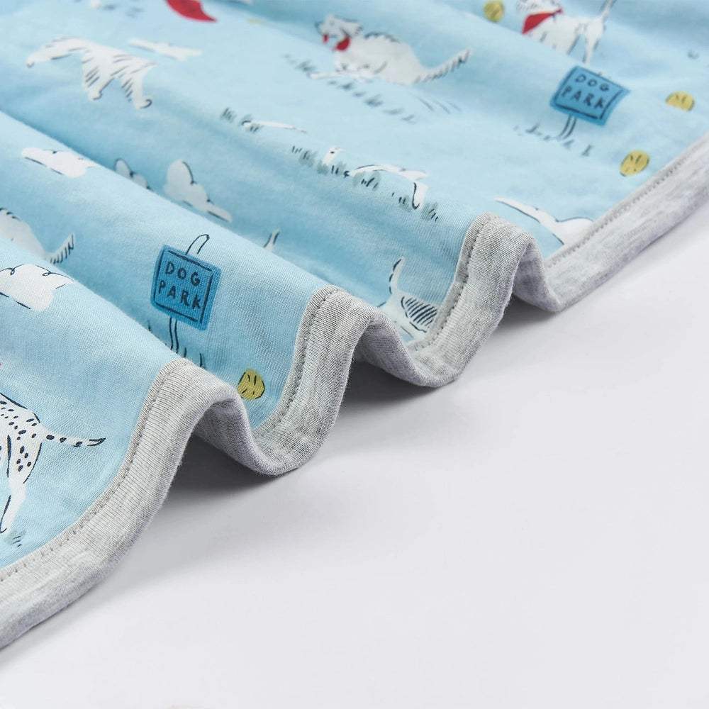 NEST DESIGNS Nest Designs Bamboo Jersey Quilted Cozy Blanket Medium Puppy Park gray contrast binding with horizontal quilted img 6/7