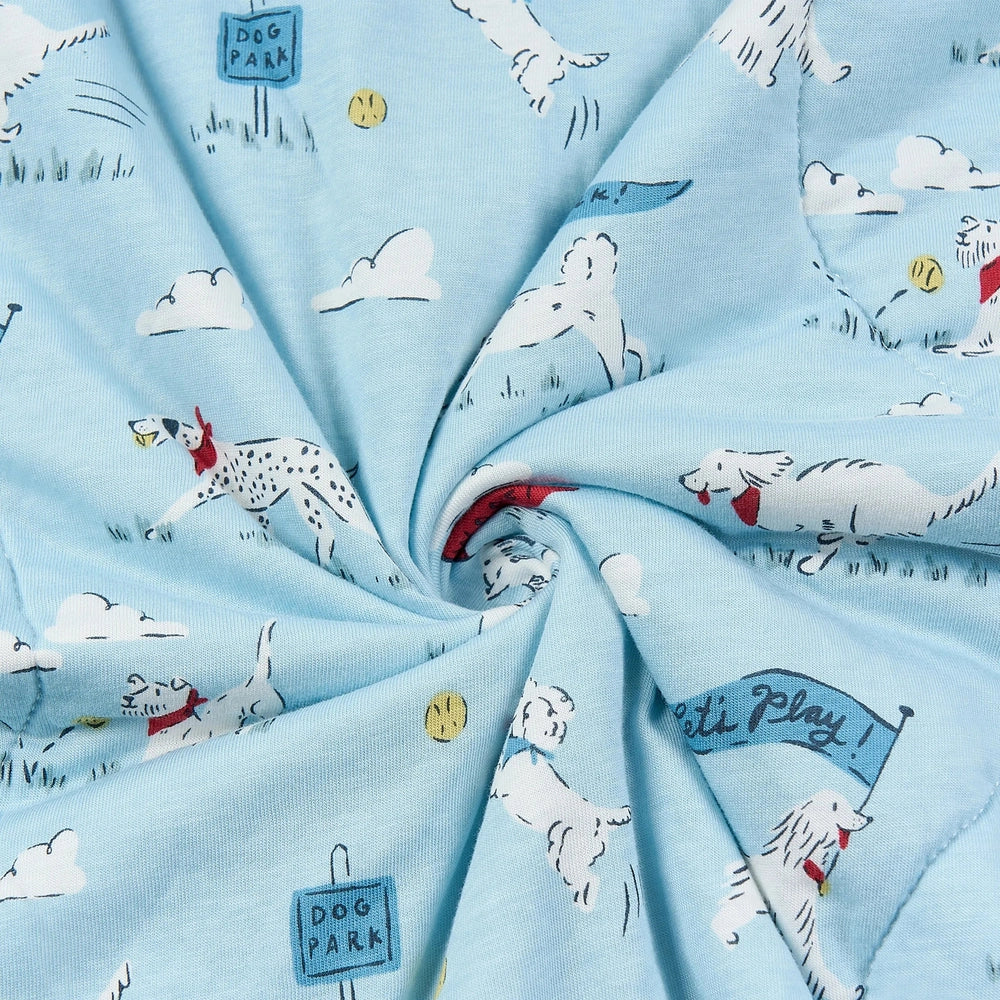 NEST DESIGNS Nest Designs Bamboo Jersey Quilted Cozy Blanket Medium Puppy Park Quilted texture with multiple dog breeds and tennis img 7/7
