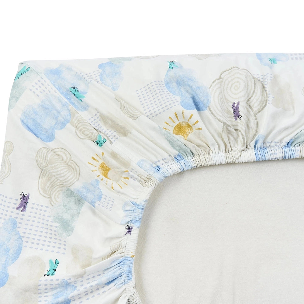 NEST DESIGNS Nest Designs Bamboo Crib Sheet Small Fluffy Puffs elastic gathered corners with sun and character illustrations img 5/6