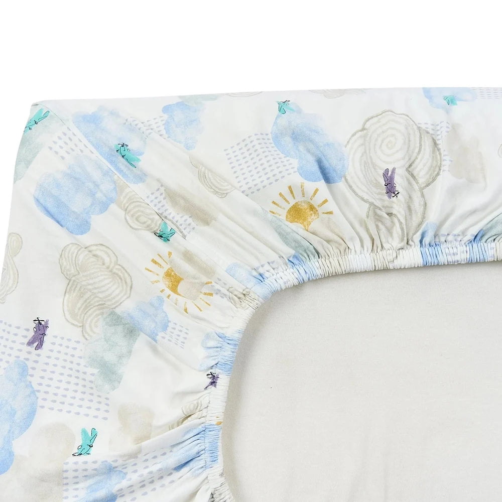 NEST DESIGNS Nest Designs Bamboo Crib Sheet Small Fluffy Puffs elastic gathered corners with sun and character illustrations img 5/6
