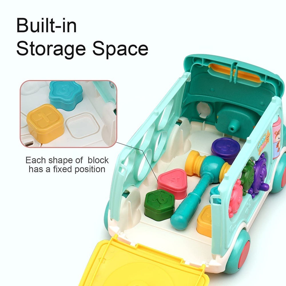 Cute Stone multifunctional bus toy with built-in storage and colorful shape blocks for kids