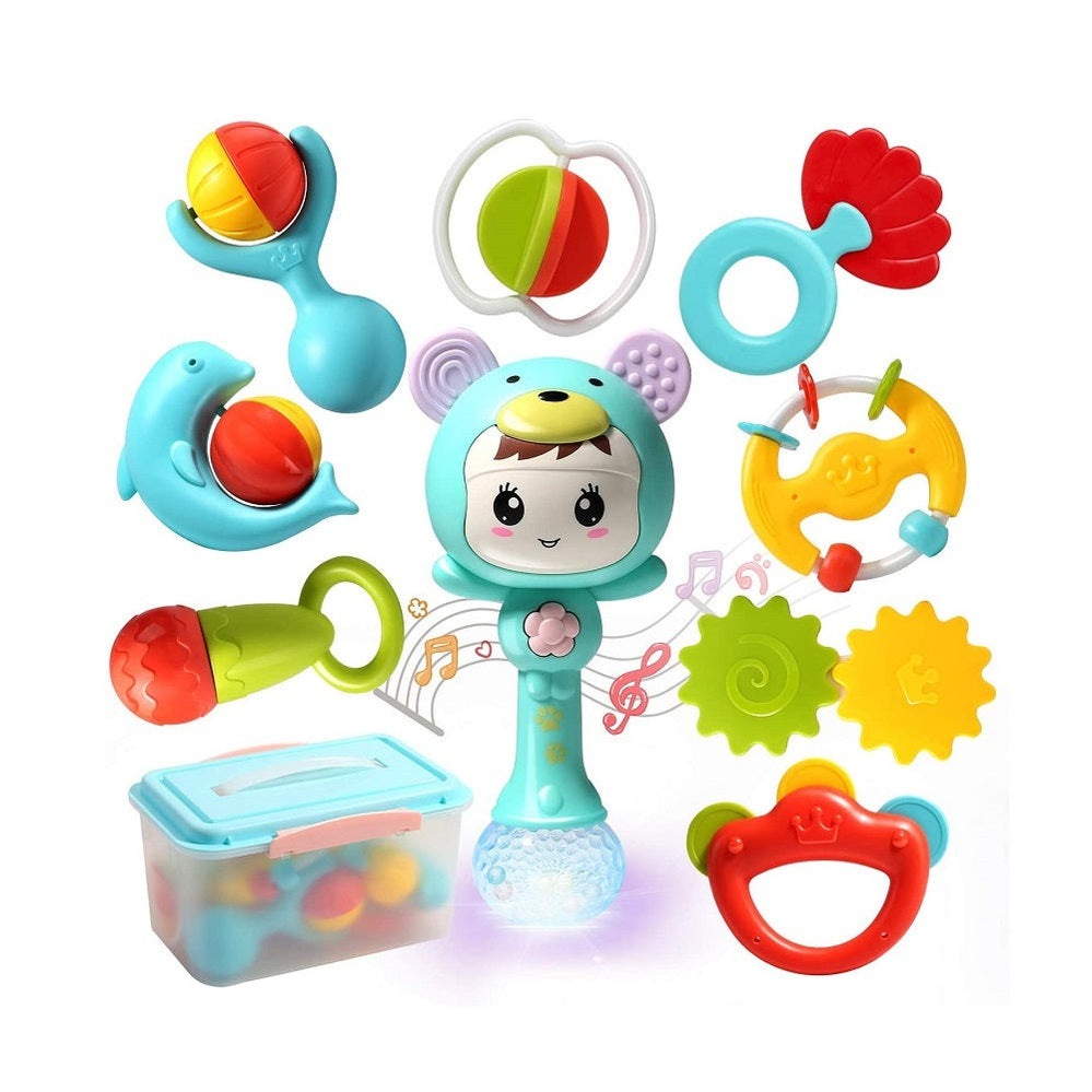 Cute Stone rattle and teether set; colorful baby rattles, teethers and rings by CUTE STONE.