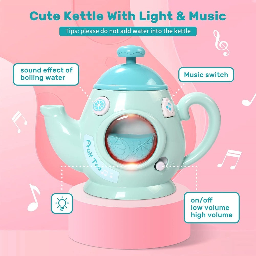 CUTE STONE mint teapot tea party play set with blue lid and music switch