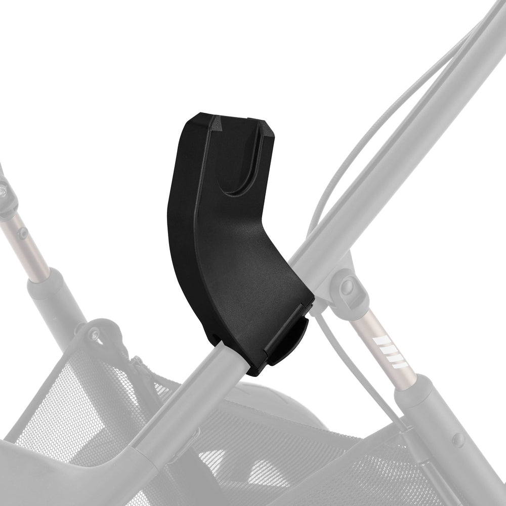 Lifestyle image of the Cybex Avi Spin All Terrain Stroller with black cup holder clipped to the frame.